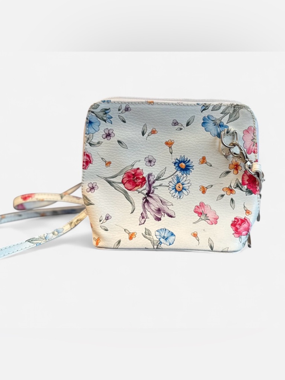 Leather Vera Pelle Crossbody Floral Mini Bag Purse Made In Italy White Genuine - Picture 7 of 8